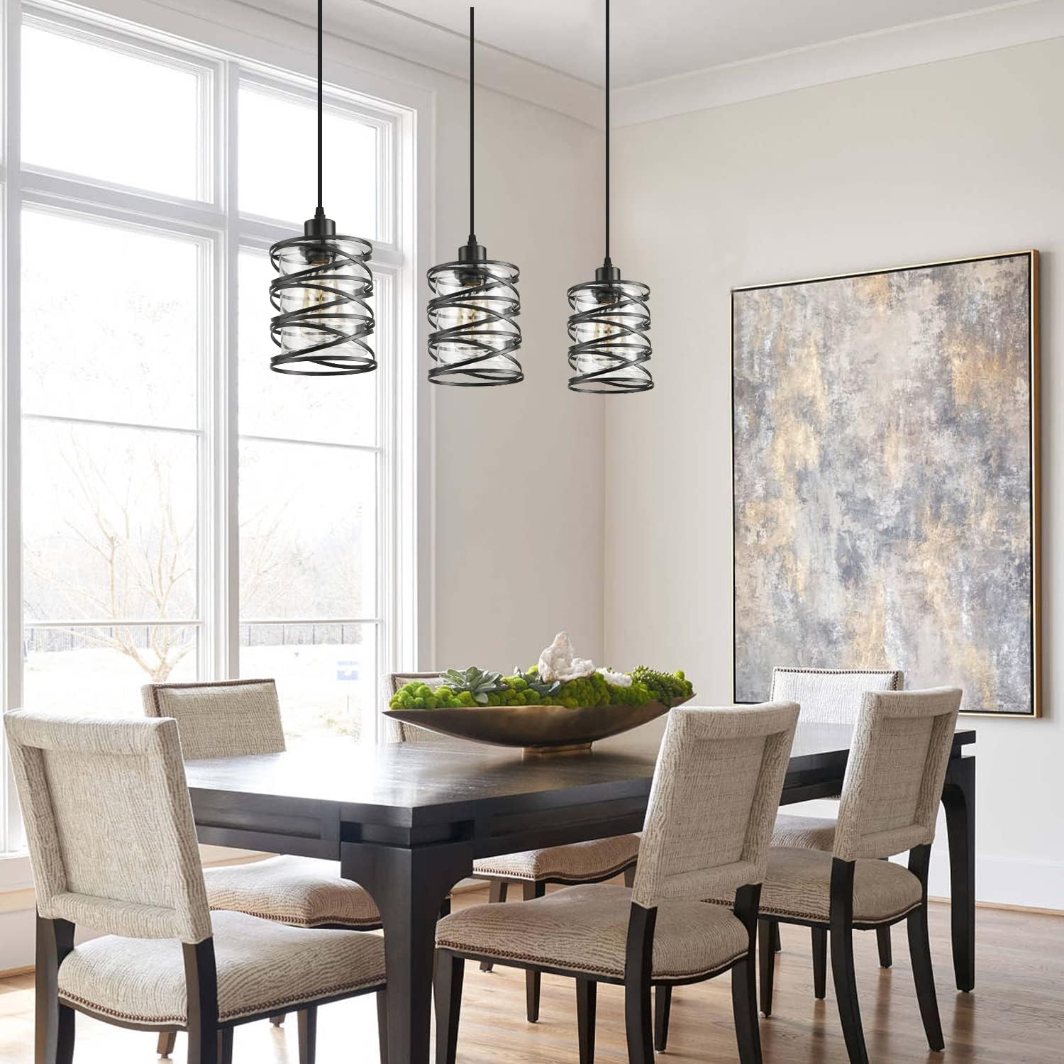 Black Spiral Cage Glass Pendant Lights