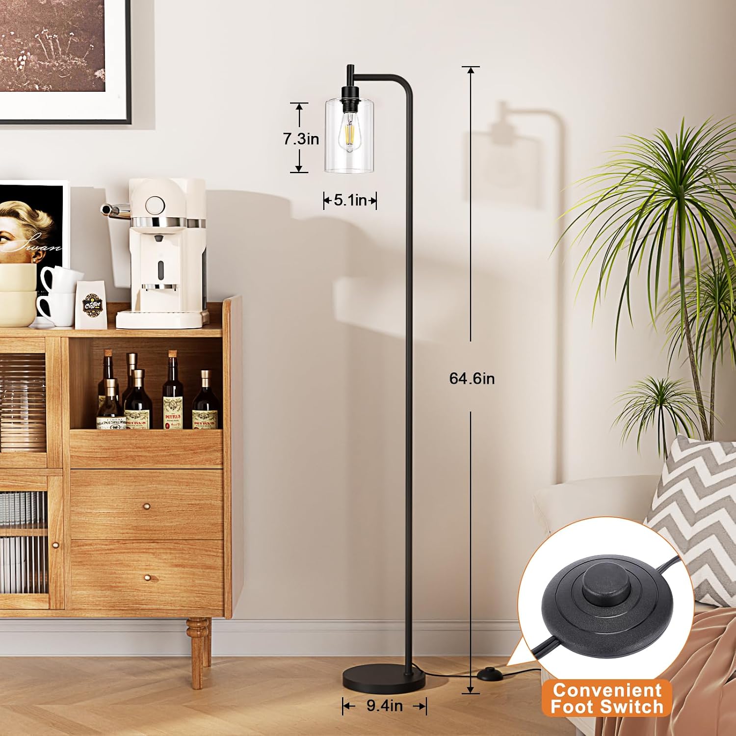 Industrial Glass Shade Floor Lamp
