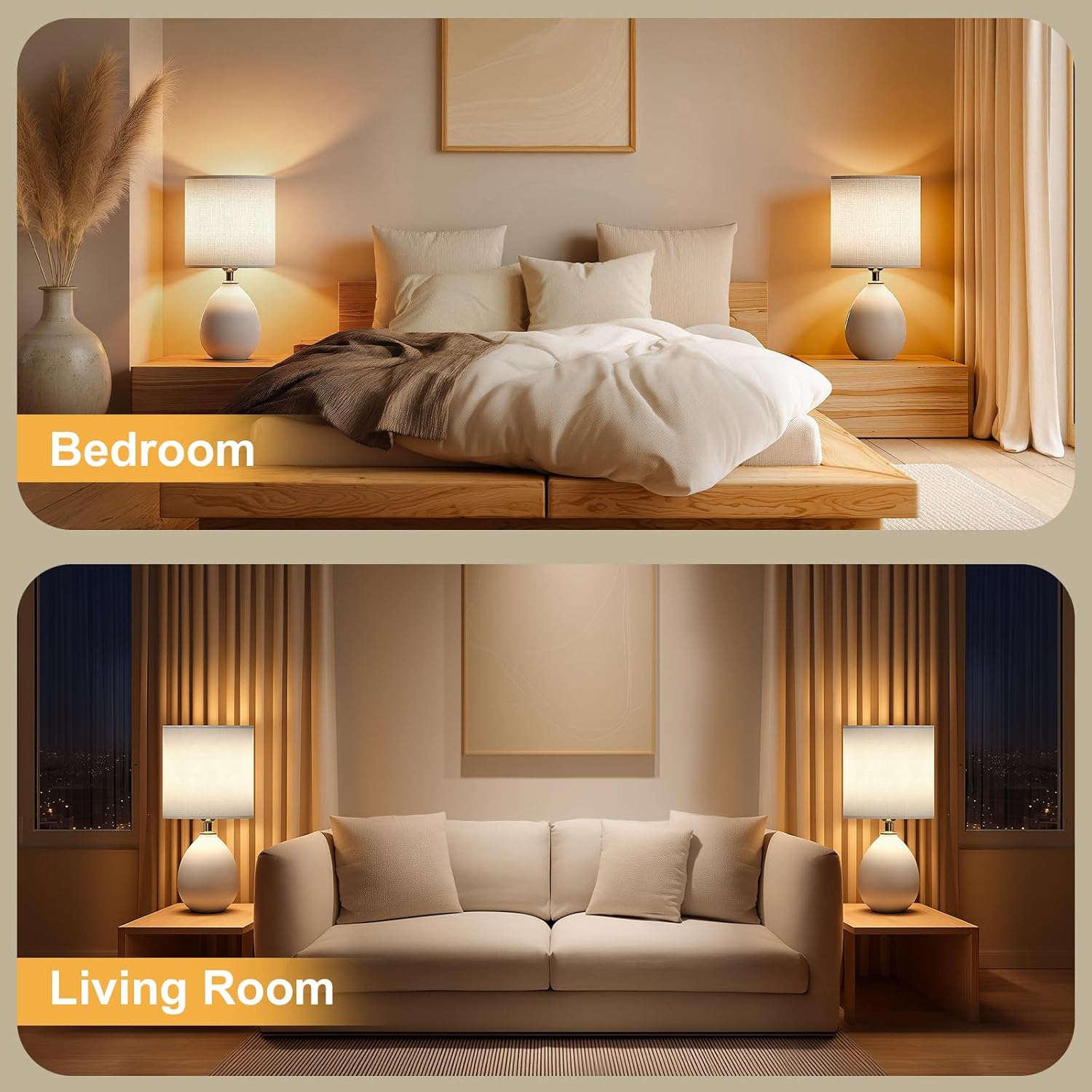 Cream Ceramic Dimmable Table Lamps Set