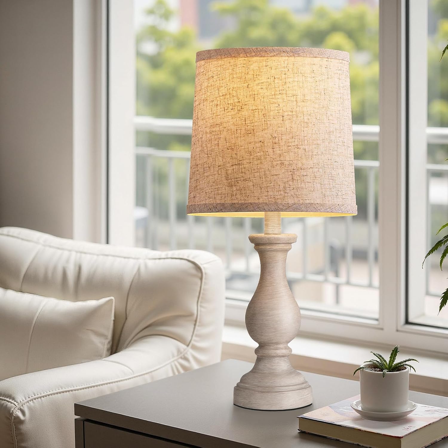 Rustic Linen Farmhouse Table Lamp Single