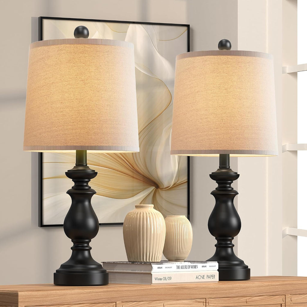 Black Linen Farmhouse Table Lamps