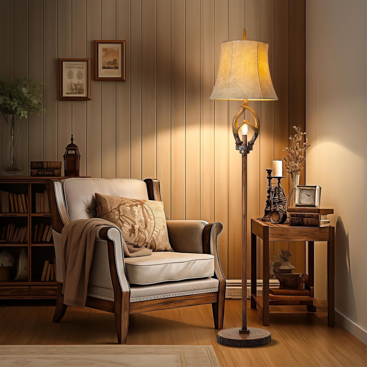 Farmhouse Antlers Floor Lamp with Night Light