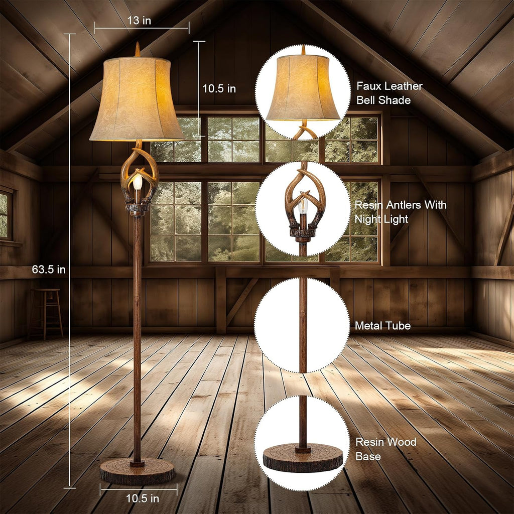 Farmhouse Antlers Floor Lamp with Night Light
