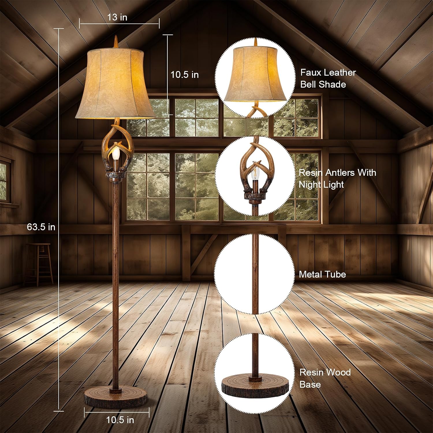 Farmhouse Antlers Floor Lamp with Night Light