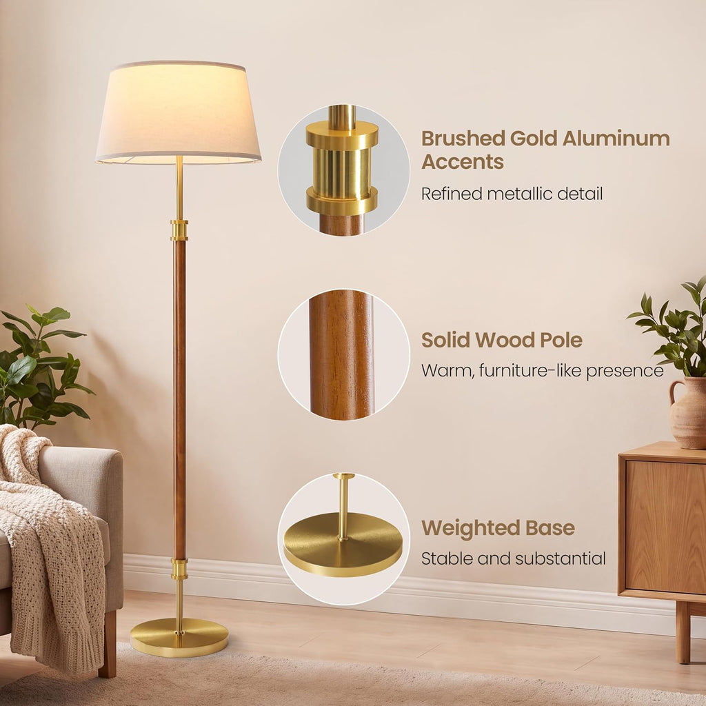 Oak Mid Century Linen Shade Floor Lamp