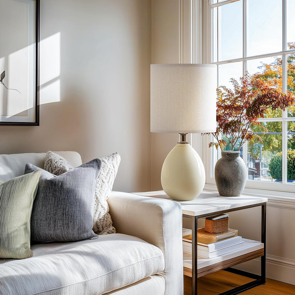 Cream Ceramic Dimmable Table Lamps Set