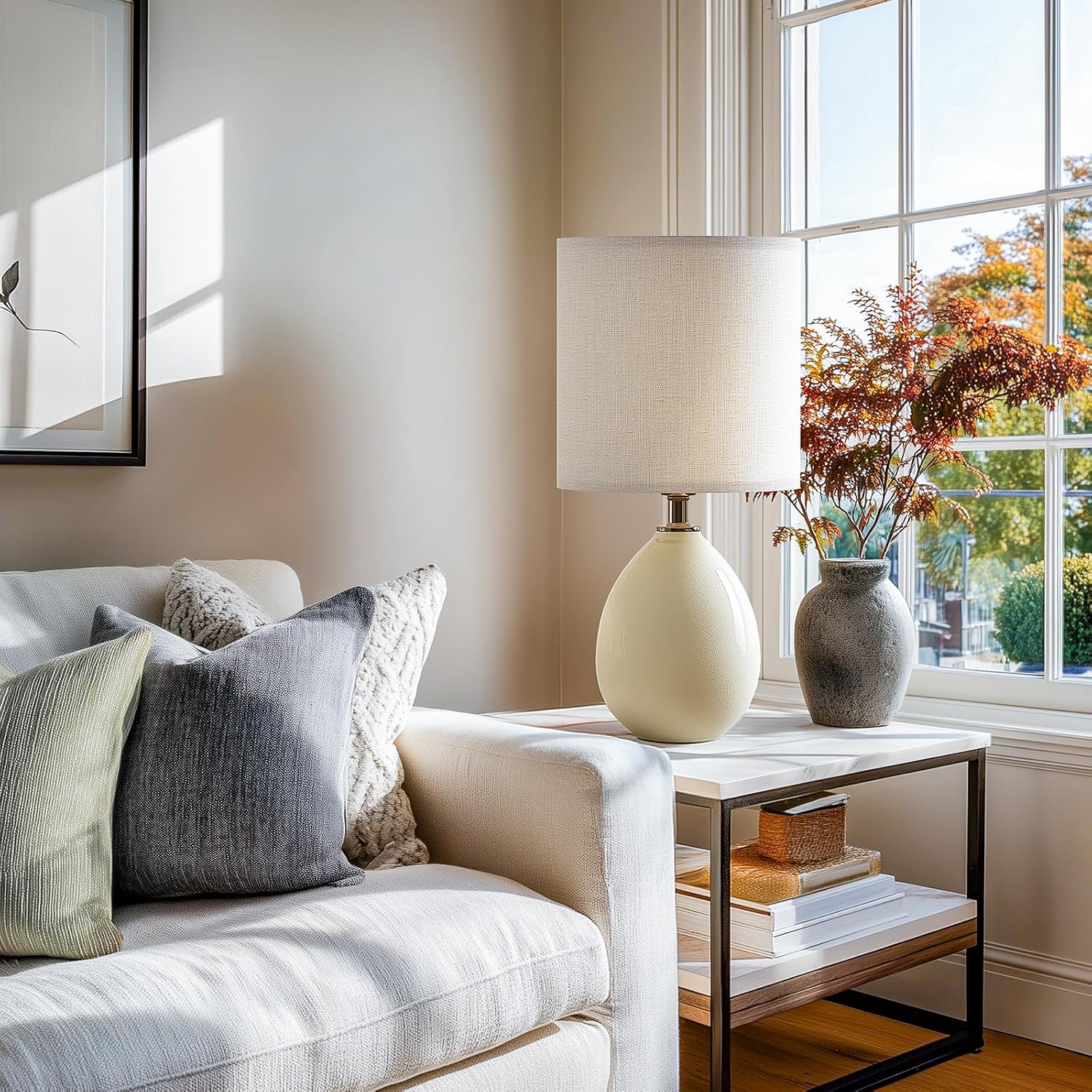 Cream Ceramic Dimmable Table Lamps Set