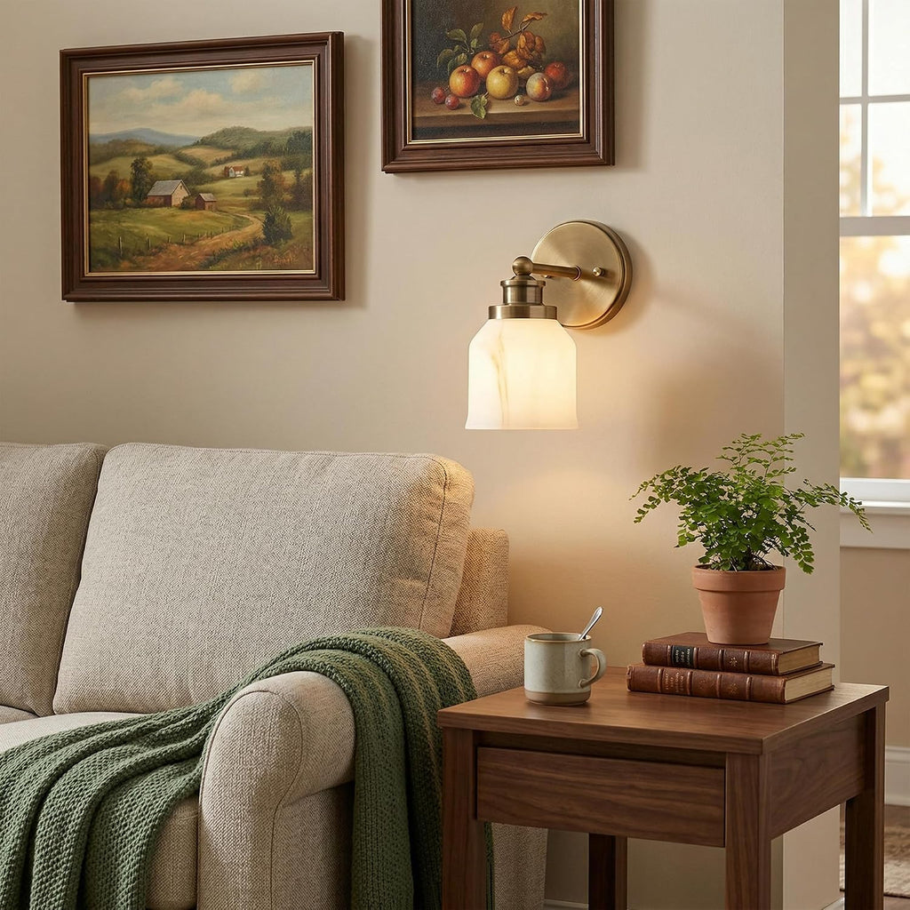 Vintage Brass Bell Glass Wall Sconce