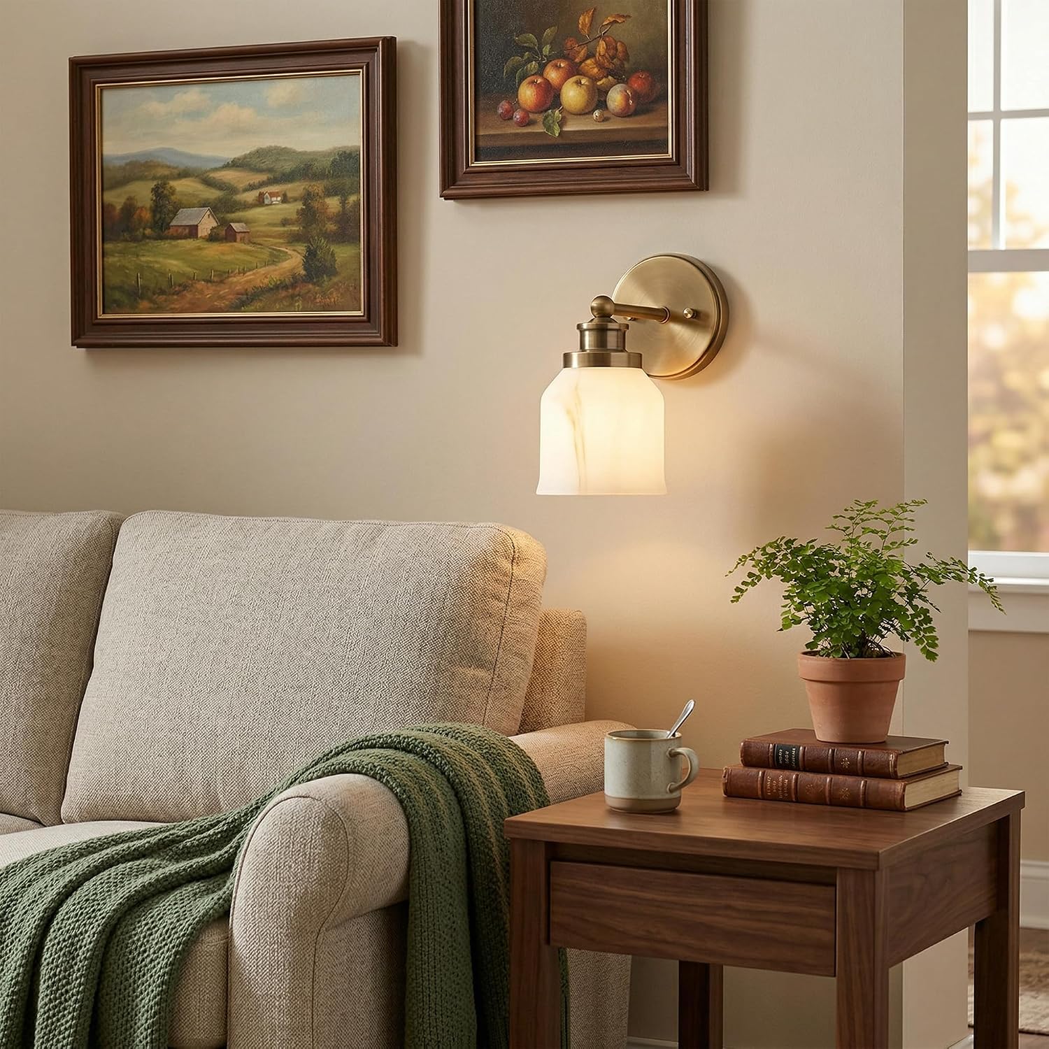 Vintage Brass Bell Glass Wall Sconce