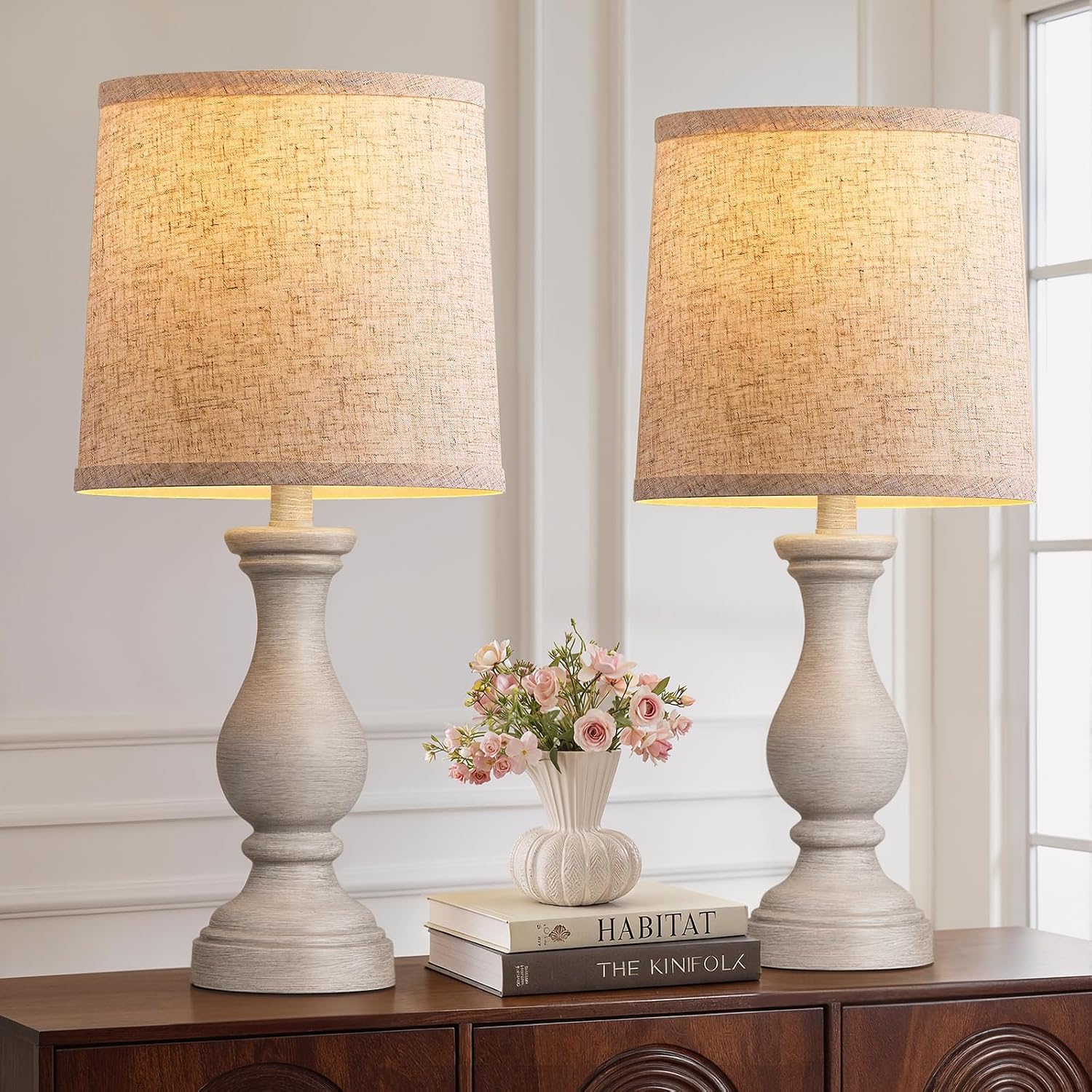 Farmhouse Lamps Linen Shades Set