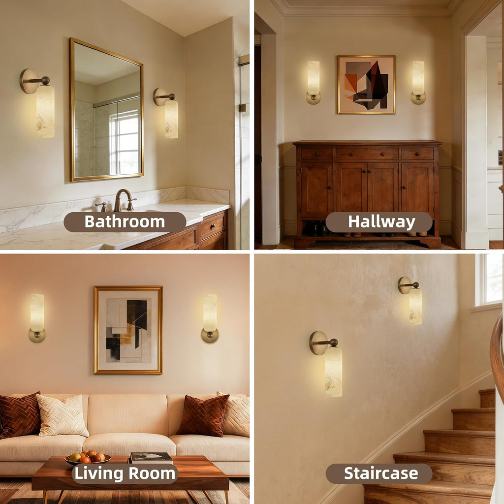 Brass Alabaster Wall Sconces Set