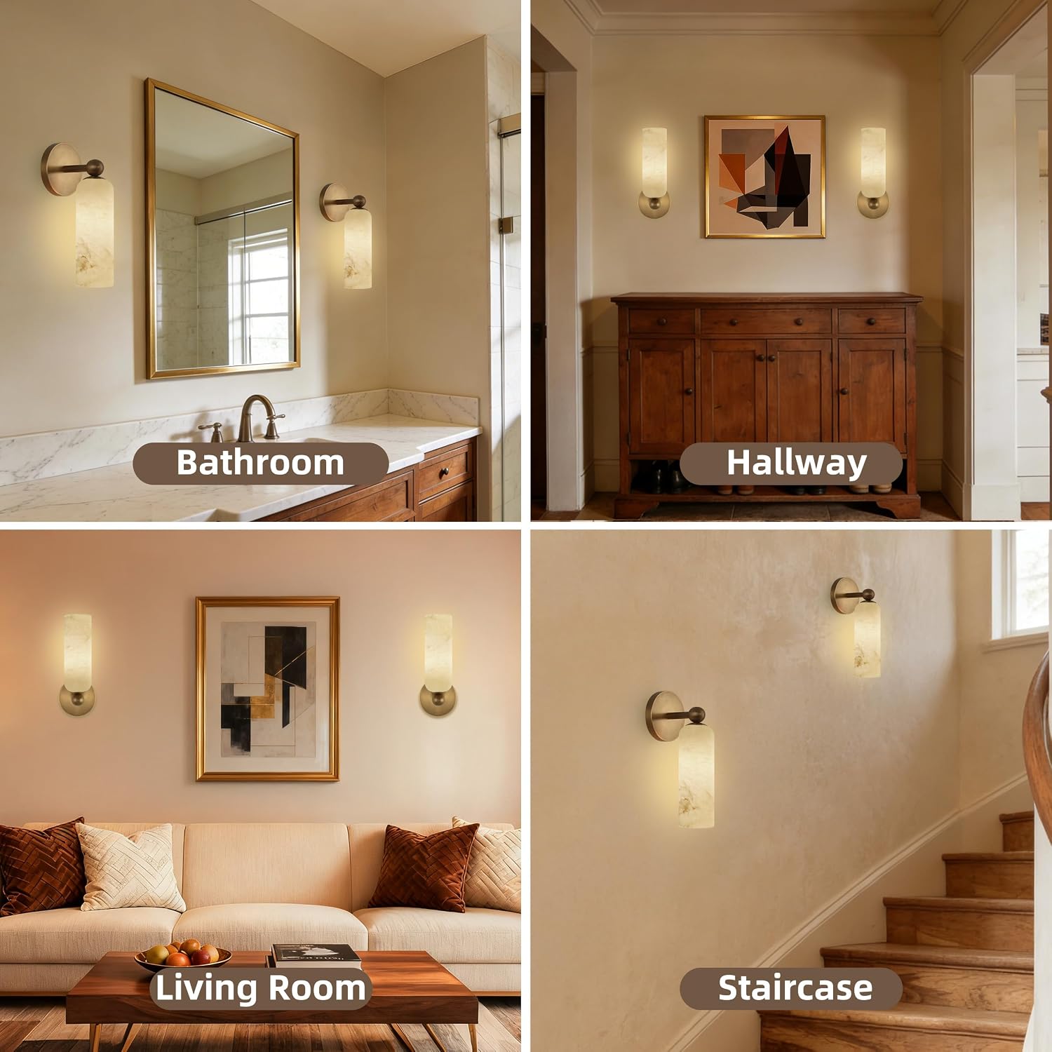 Brass Alabaster Wall Sconces Set