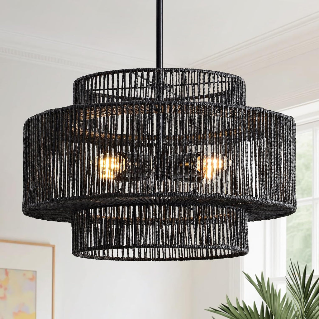 Boho Rattan Woven Chandelier