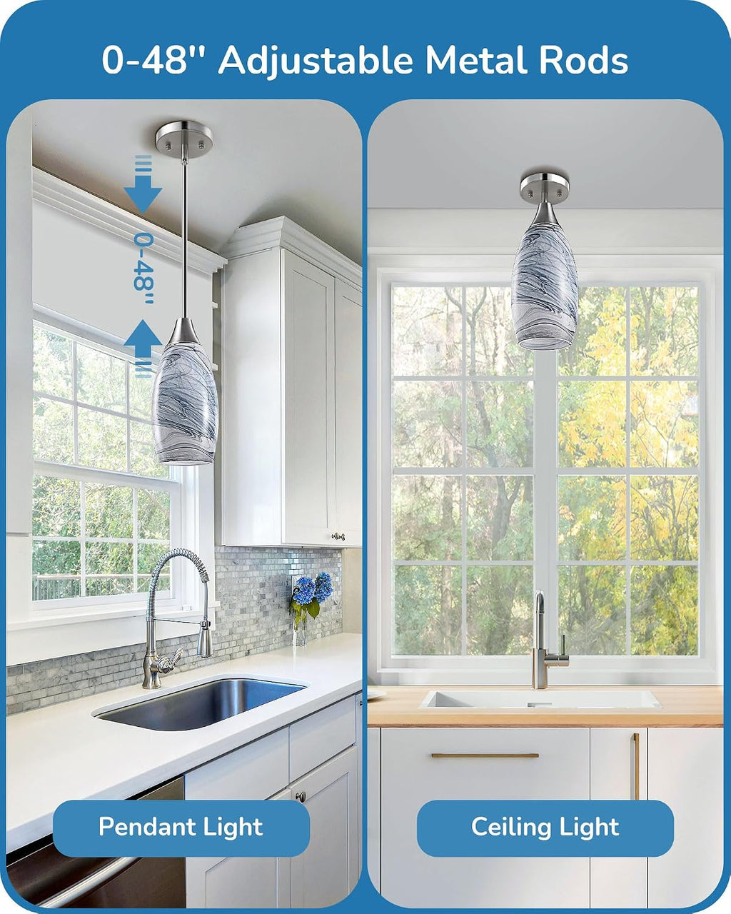 Nickel Grey Marble Glass Pendant Light