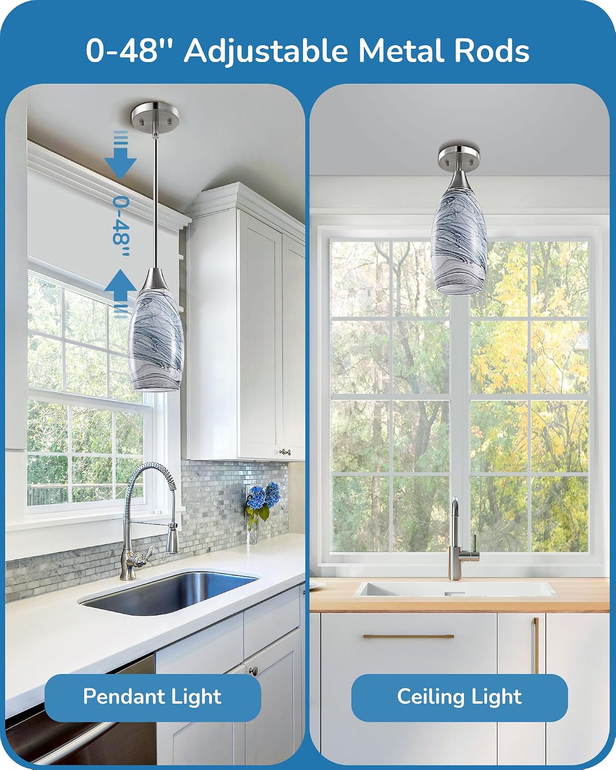 Nickel Grey Marble Glass Pendant Light