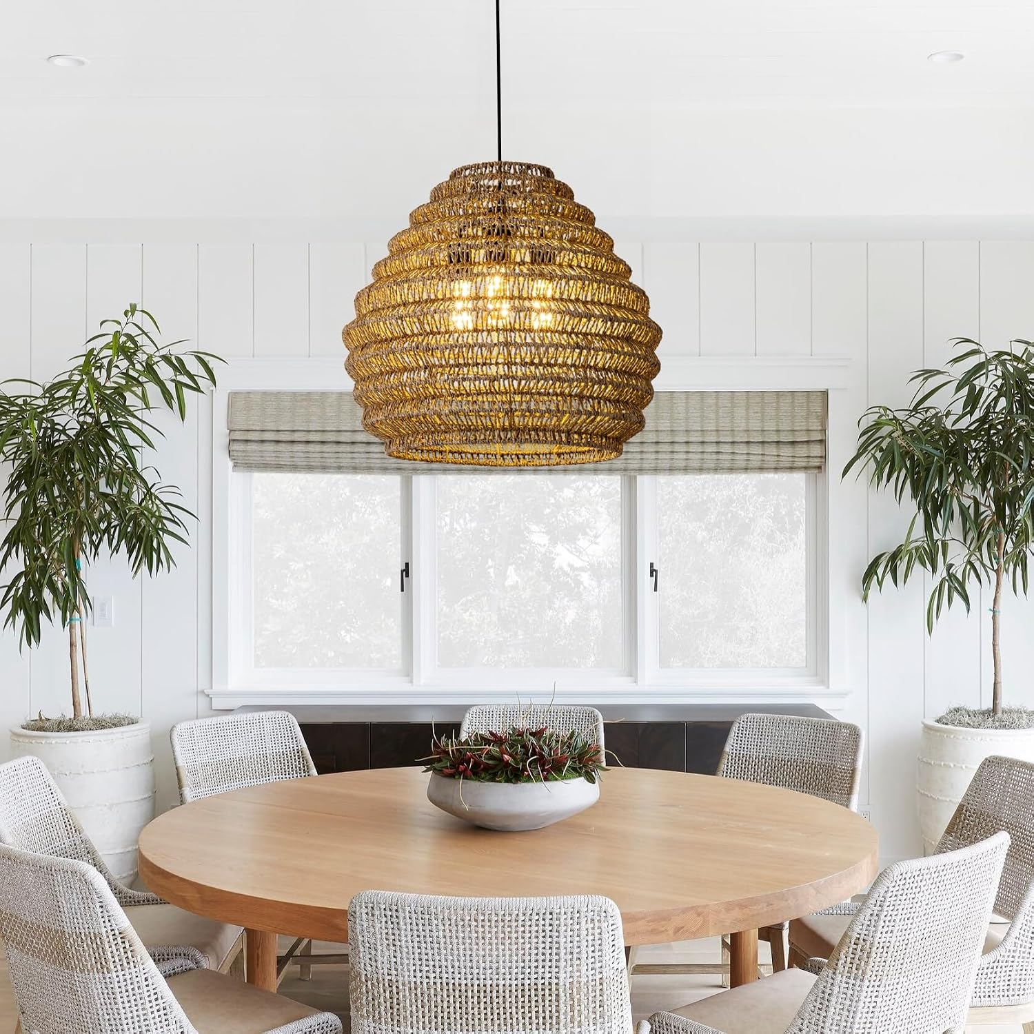 Brown Hand Woven Rattan Chandelier
