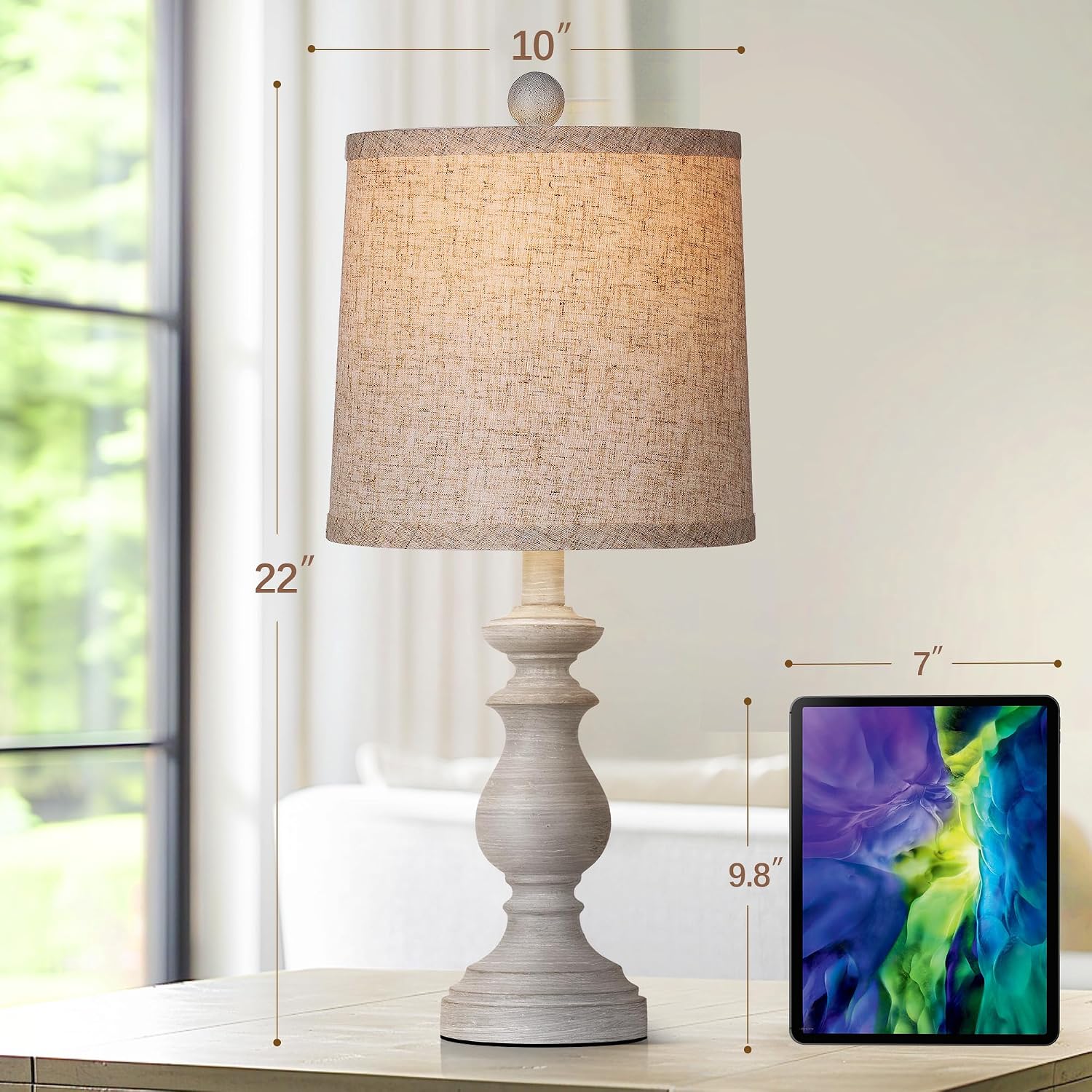 Antique Grey Linen Farmhouse Table Lamps Set