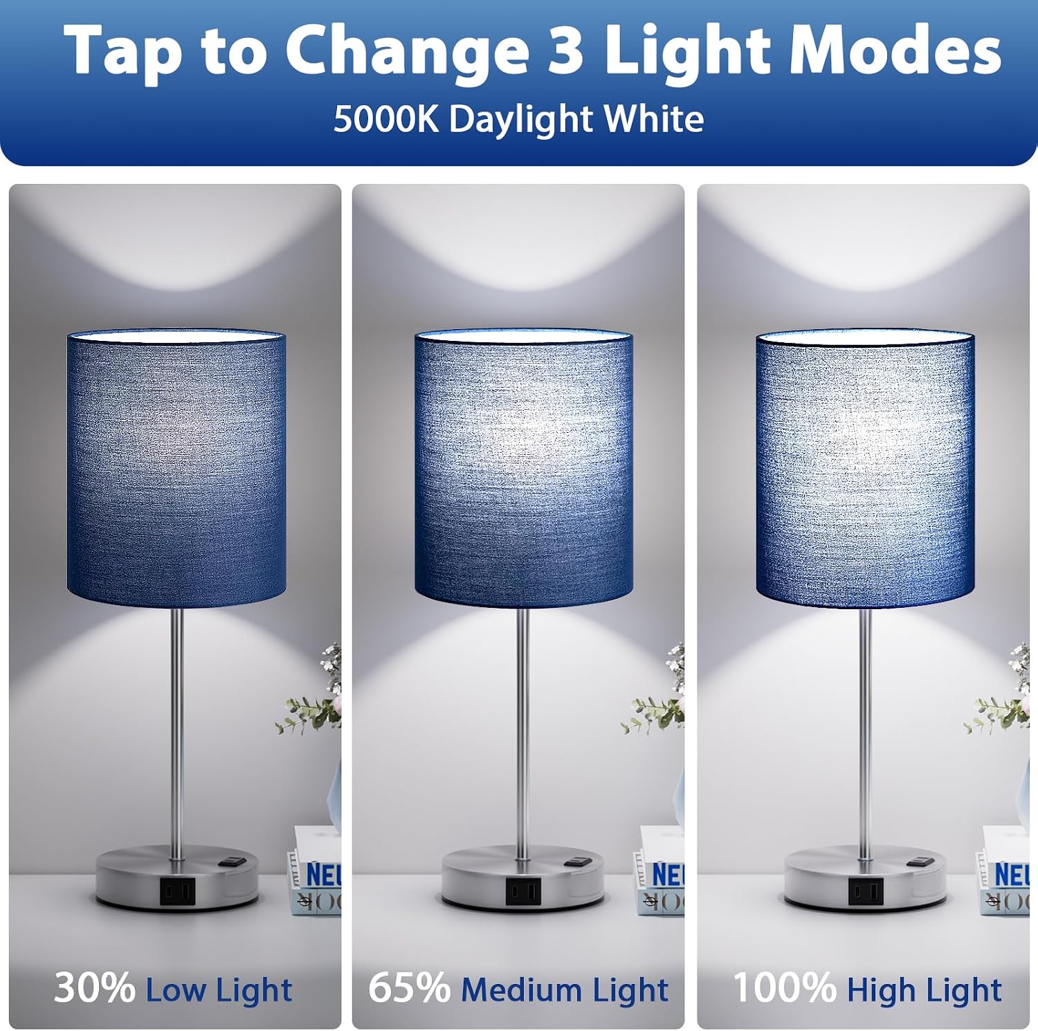 Touch USB Navy Table Lamps