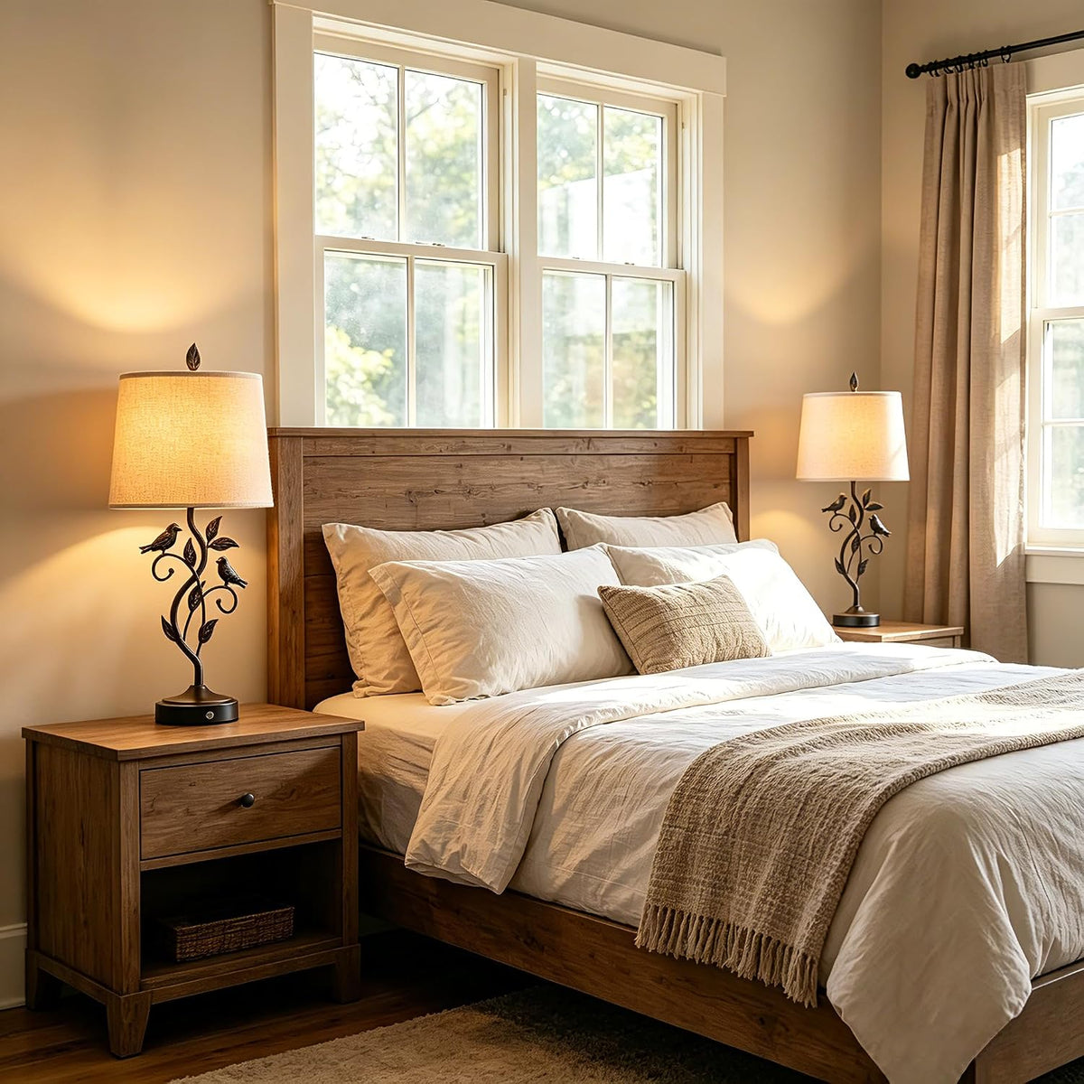Farmhouse Bird Touch Lamps USB Ports