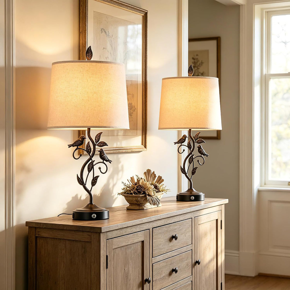 Farmhouse Bird Touch Lamps USB Ports