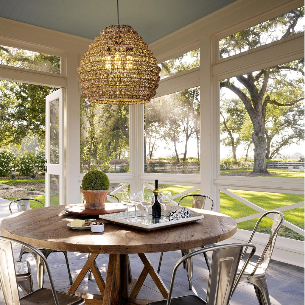 Brown Hand Woven Rattan Chandelier