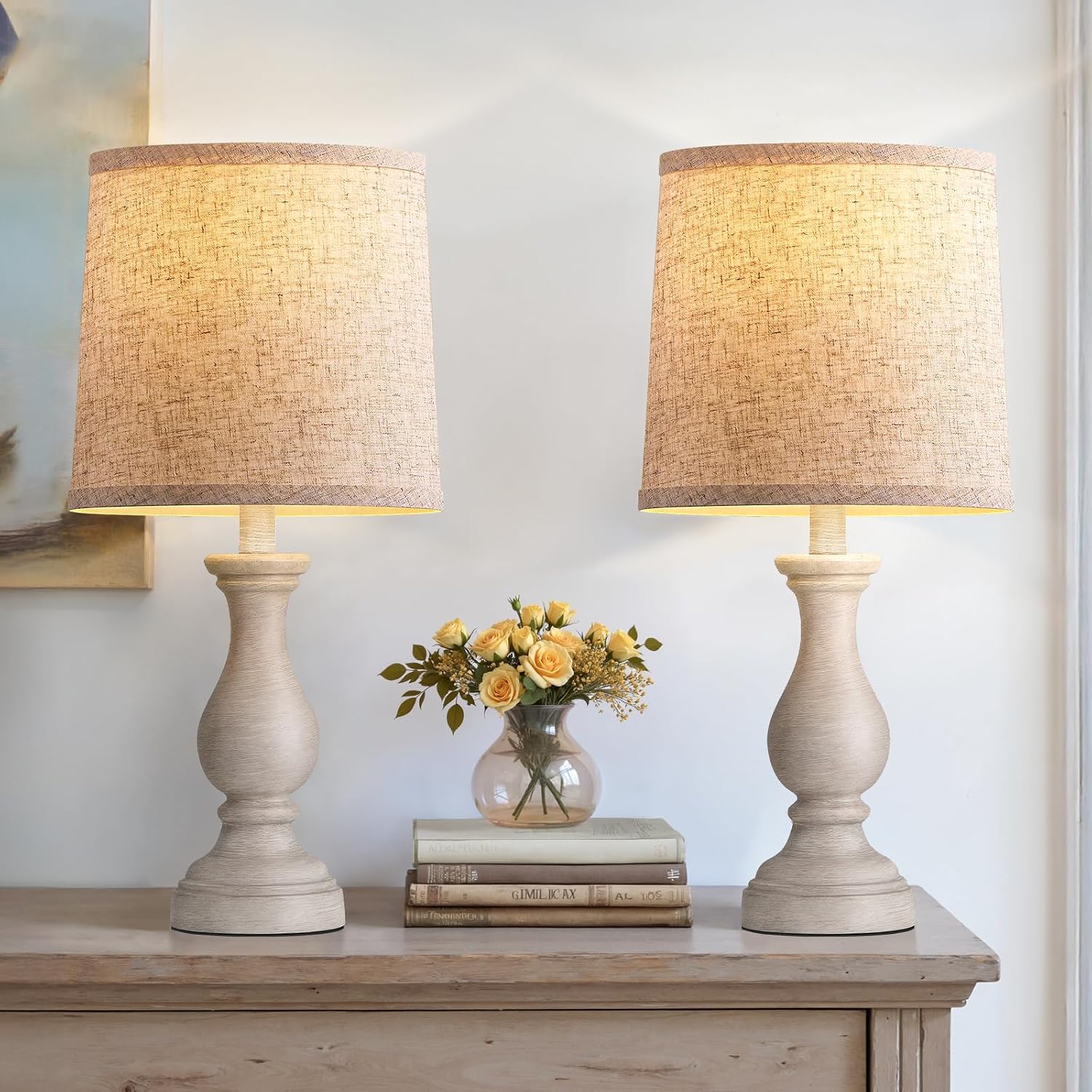 Farmhouse Lamps Linen Shades Set