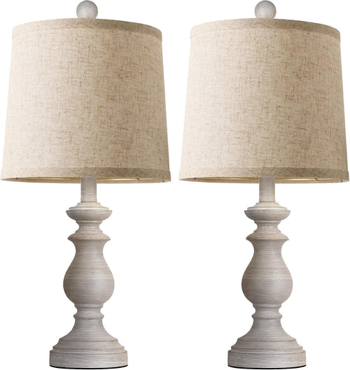 Antique Grey Linen Farmhouse Table Lamps Set
