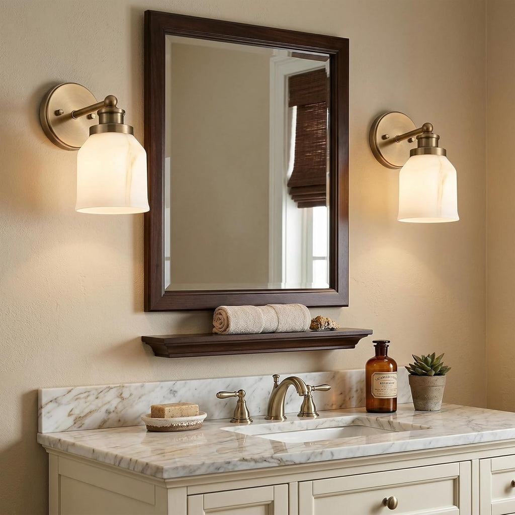Vintage Brass Bell Glass Wall Sconce