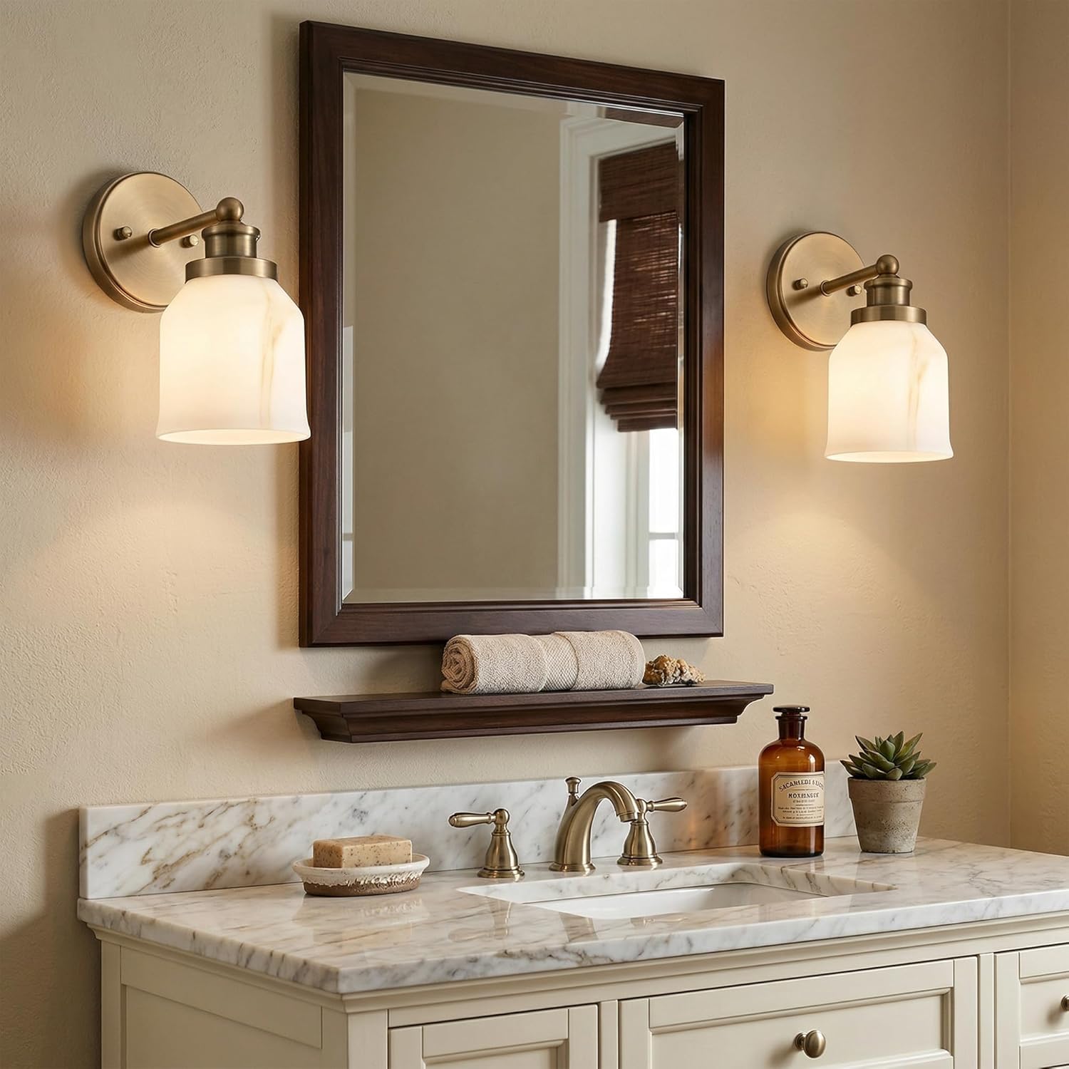 Vintage Brass Bell Glass Wall Sconce