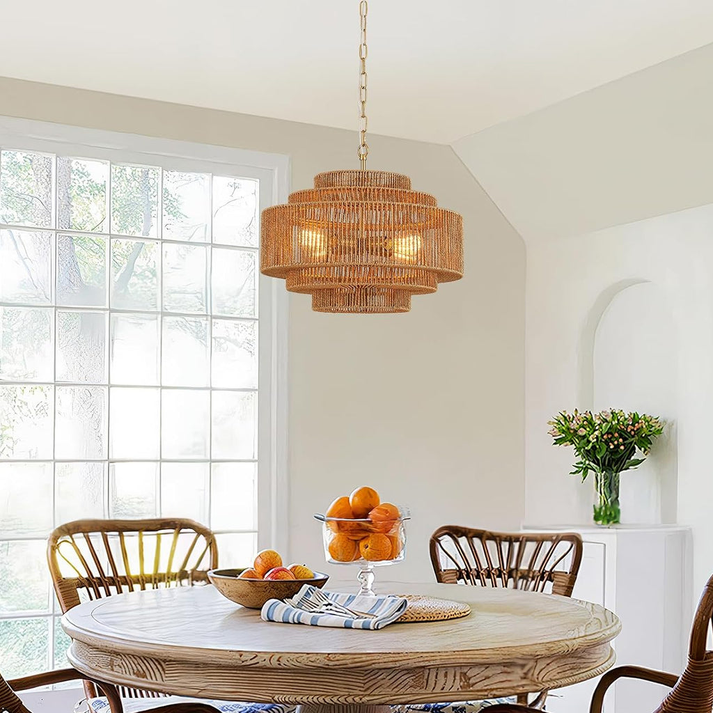 Gold Rattan Drum Chandelier