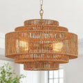Gold Rattan Drum Chandelier