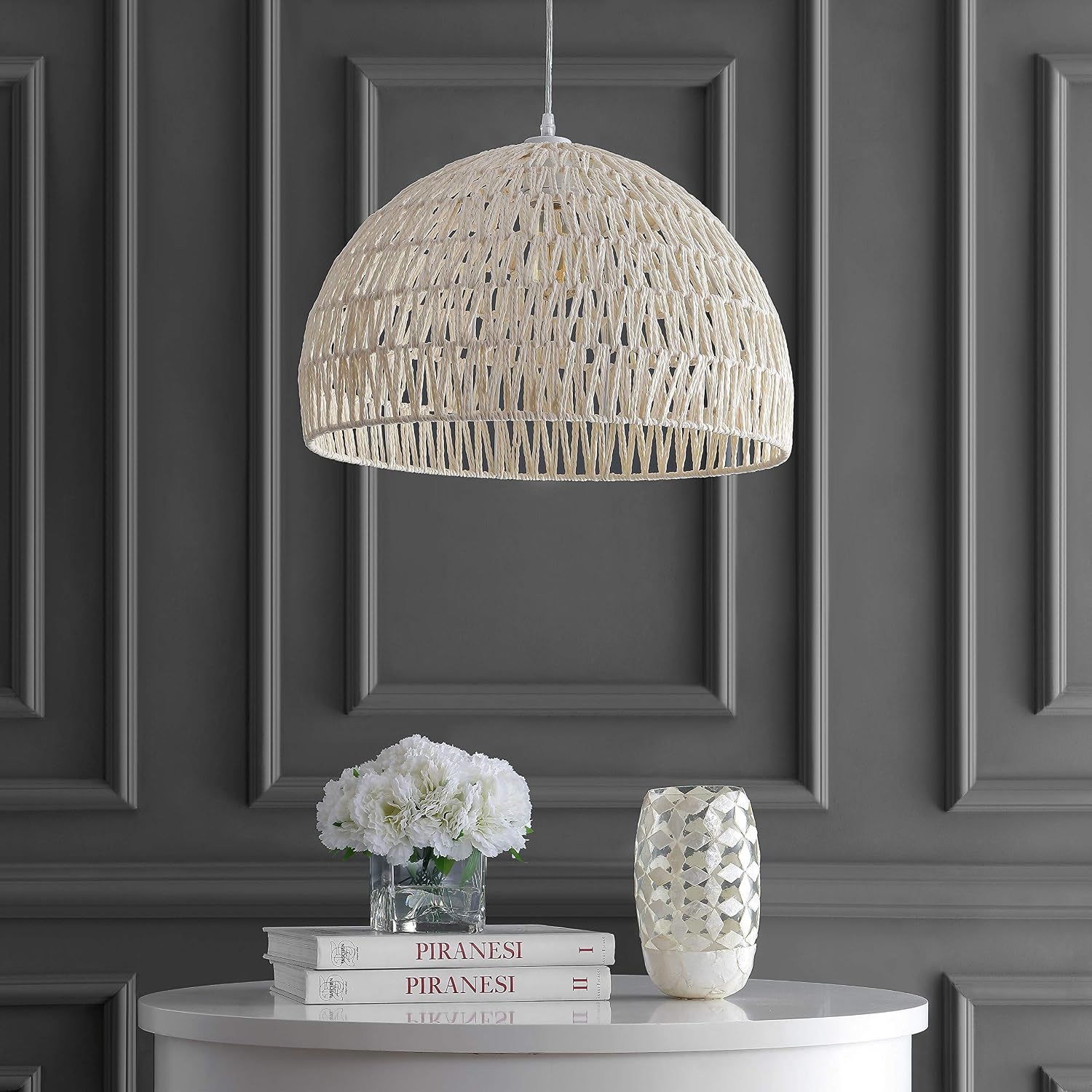 Cream Woven Rope Dome Pendant Light