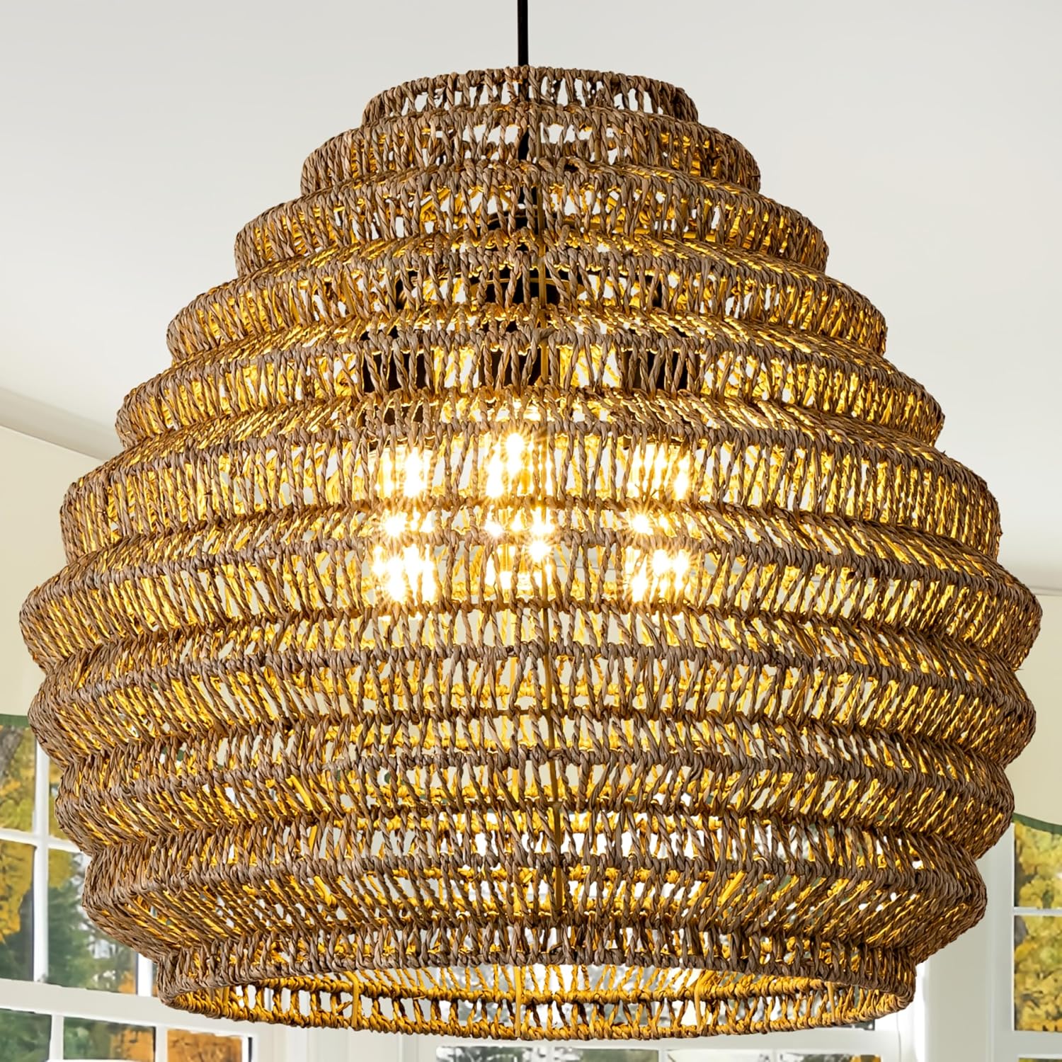 Brown Hand Woven Rattan Chandelier